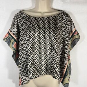 Mianotte Geometric & Paisley Top with Beaded Trim sz M Boho Wearable Art Resort